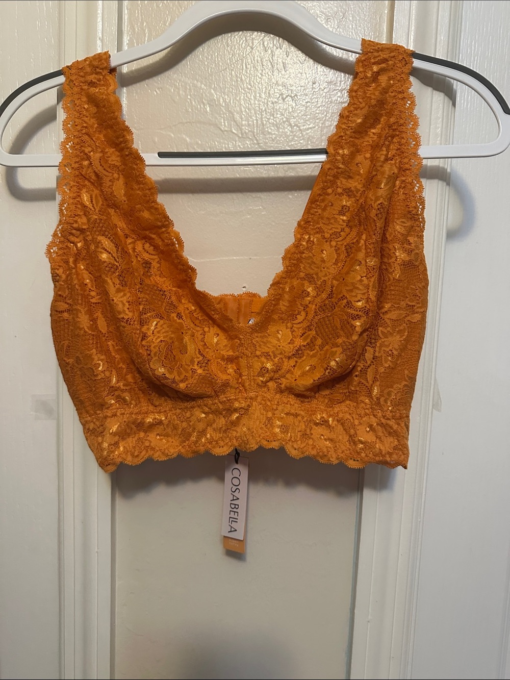 Cosabella Orange Lace Longline Bralette with Scalloped Trim